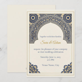 Carte Carton d'invitation de mariage musulman à carreaux