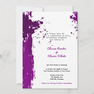 Carte Carton d'invitation de mariage violet à éclaboussu