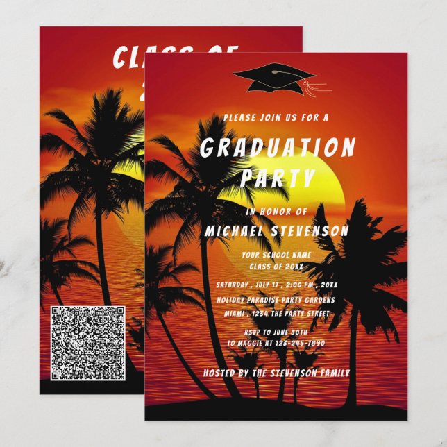 Carte Carton d'invitation de remise de diplômes avec cod (Devant / Derrière)