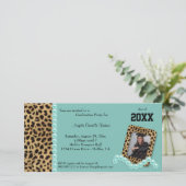 Carte Carton d'invitation sarcelle faux léopard et perle (Debout devant)