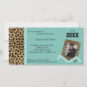 Carte Carton d'invitation sarcelle faux léopard et perle