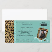 Carte Carton d'invitation turquoise faux léopard et perl (Devant / Derrière)