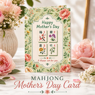 Carte Carton Élégant de Fête des Mères Mahjong Floral