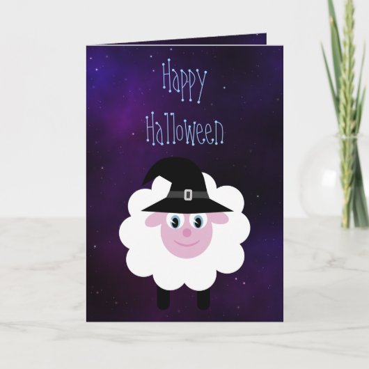 Carte Carton mignon Halloween mouton Bleu étoile nuit (Devant)