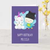 Carte Carton mignon Unicorn & Bird Anniversaire (Fleur jaune)