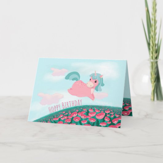 Carte Carton mignon Unicorn rose et menthe (Devant)