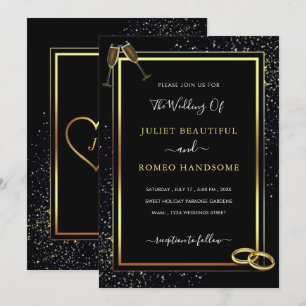 Carte Cartons d'invitation de mariage pailletés or noir