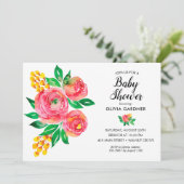 Carte Cartons d'invitation pour Baby Shower Fleurs Aquar (Debout devant)