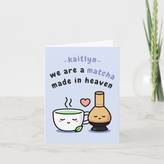 Carte Cartoon Blue Matcha Teacup Nom Anniversaire (Devant)