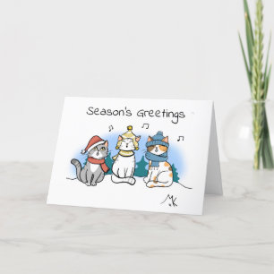 Carte Cartoon Cat Christmas Carollers Vœux de la saison