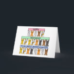 Carte Cartoon Cats<br><div class="desc">Three rows of cartoon cats standing up holding pastel colored banners that say 'Happy Birthday to my Great Granddaughter'.</div>