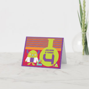 Carte Cartoon coloré Mad Scientist 4e anniversaire