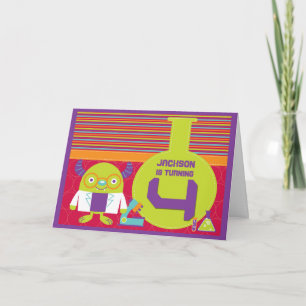 Carte Cartoon coloré Mad Scientist 4e anniversaire