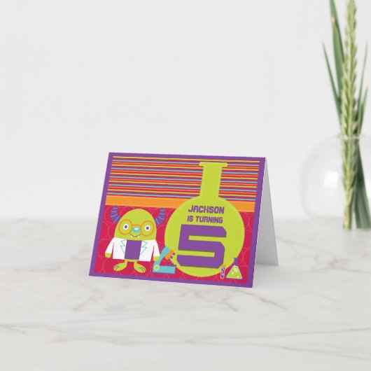 Carte Cartoon coloré Mad Scientist 5e anniversaire (Devant)