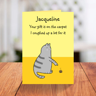 Carte Cartoon de chat amusant personnalisé Coughup Cadea