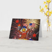 Carte Cartoon Eagle with Flag and Fireworks (Textured) (Fleur jaune)