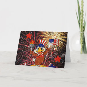 Carte Cartoon Eagle with Flag and Fireworks (Textured)