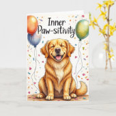 Carte Cartoon Golden Retriever "Inner Paw-sitivity" (Fleur jaune)