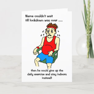 Carte Cartoon Homme Exercice Lockdown Over Birthday Card