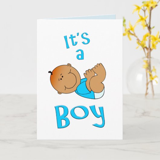 Carte Cartoon mignon C’est un texte de garçon en bleu cl (Fleur jaune)