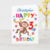 Carte Cartoon personnalisé singe 3e anniversaire (Fleur jaune)