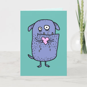 Carte Cartoon Whimsical de coeur cassé Chien Texte perso