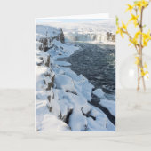 Carte Cascade couvert de neige de Godafoss (Fleur jaune)