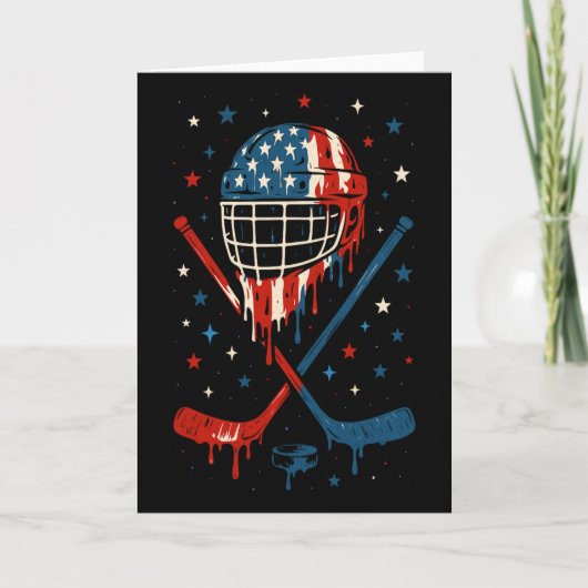 Carte Casque de hockey avec glace qui coule du 4 juillet (Devant)