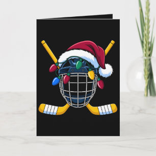 Carte Casque de hockey de Noël Chapeau de Père Noël Bâto