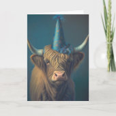 Carte Casquette d'anniversaire de la vache Highland (Devant)