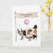 Carte Casquette de fête d'anniversaire de chats Bobtail (Fleur jaune)