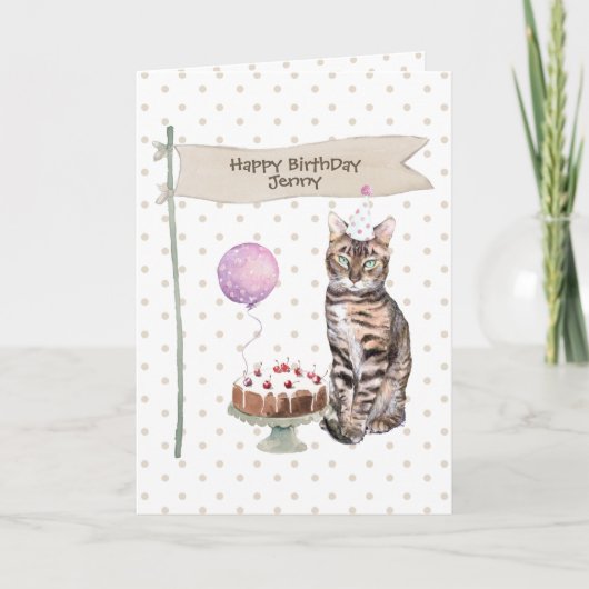 Carte Casquette de fête d'anniversaire du chat du Bengal (Devant)