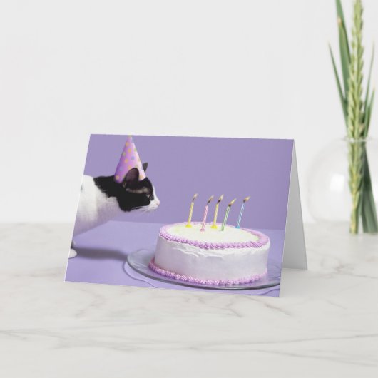Carte Casquette de port d'anniversaire de chat soufflant (Devant)