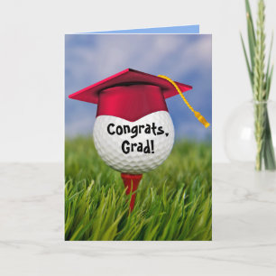 Carte Casquette Rouge De Graduation Sur Ball De Golf