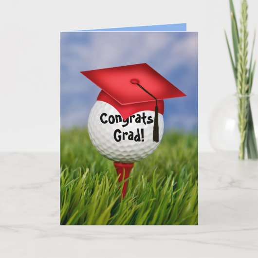 Carte Casquette Rouge De Graduation Sur Ball De Golf (Devant)