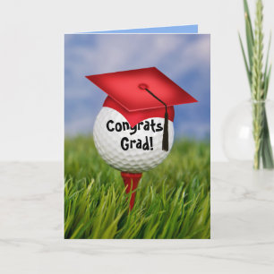 Carte Casquette Rouge De Graduation Sur Ball De Golf