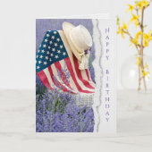 Carte casquette sur la chaise avec drapeau américain (Fleur jaune)