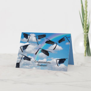 Carte Casquettes noirs de graduation dans le ciel avec a