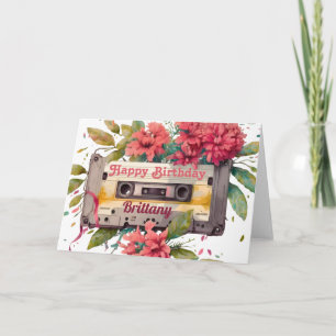 Carte Cassette Rétro   Floral Joyeux anniversaire