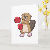 Carte Castor à la boxe avec des gants de boxe (Fleur jaune)