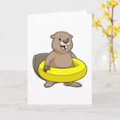 Carte Castor à la piscine avec bague de natation (Fleur jaune)