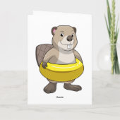 Carte Castor à la piscine avec un cercle de natation (Dos)