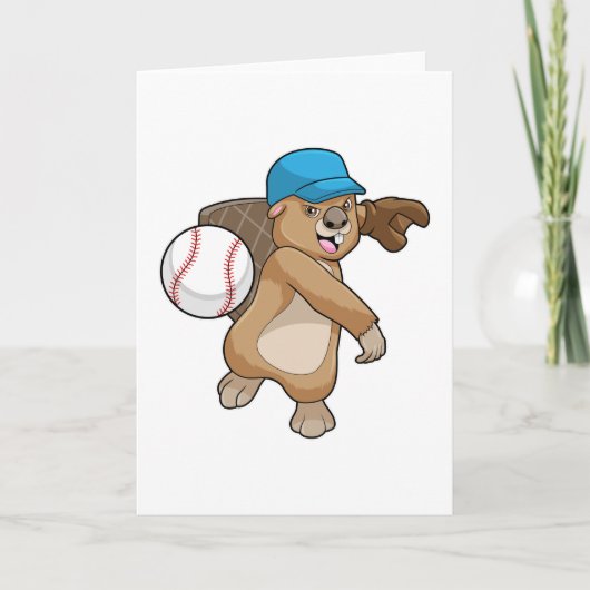 Carte Castor au sport de baseball avec casquette (Devant)