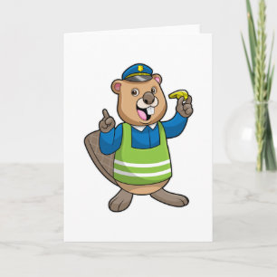 Carte Castor comme agent de police avec sifflet