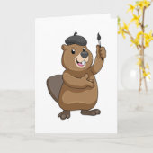 Carte Castor comme peintre avec pinceau (Fleur jaune)