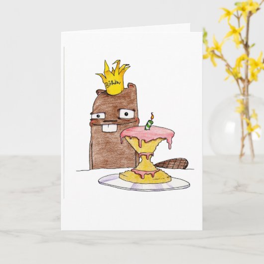 Carte Castor d'anniversaire (Fleur jaune)