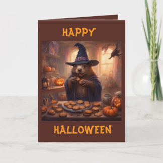 Carte Castor dans un costume de sorcière pour Halloween