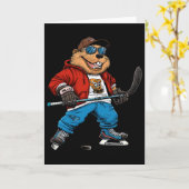 Carte Castor de hockey sur glace (Fleur jaune)