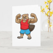 Carte Castor en Bodybuilder avec gros bras (Fleur jaune)