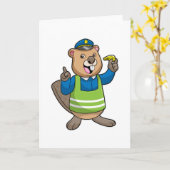 Carte Castor en policier avec sifflet (Fleur jaune)